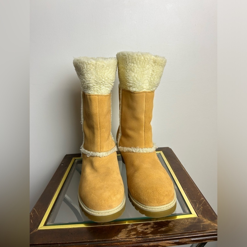 VTG Y2K LUGZ Sherpa Boots Size 9 Women’s Heeled Suede Leather Chunky Retro 90s - Picture 5 of 16